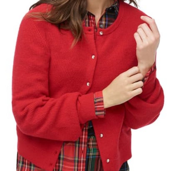 ribbed cardigan with jeweled buttons in supersoft yarn